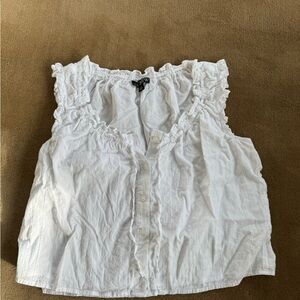 J Crew White Ruffled Sleeveless Top